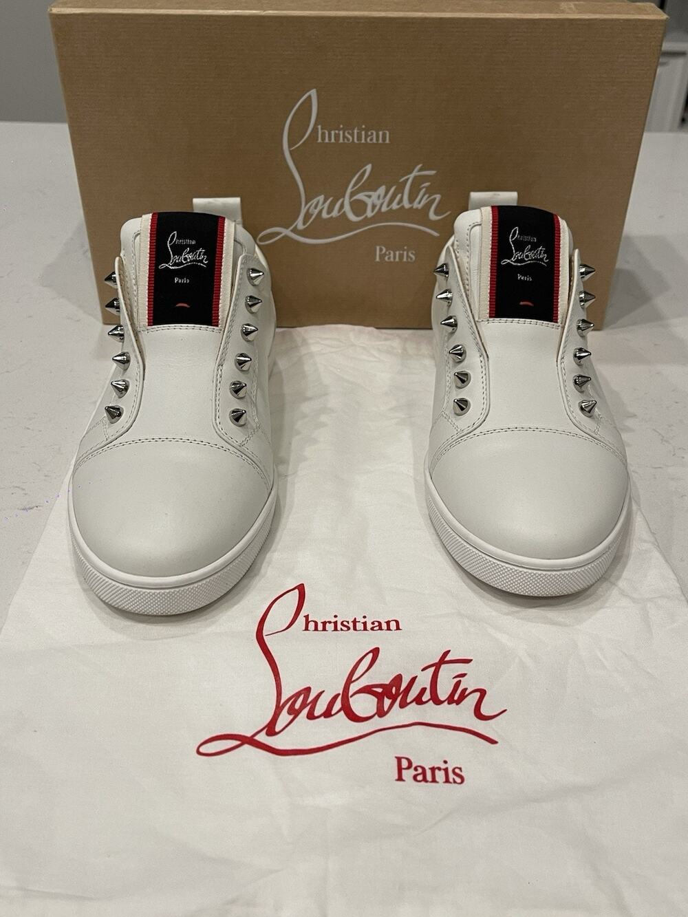 Christian Louboutin F A V Fique Vontade Spiked Leather Sneakers Flat Shoes